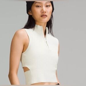 lulu open back half zip sweater